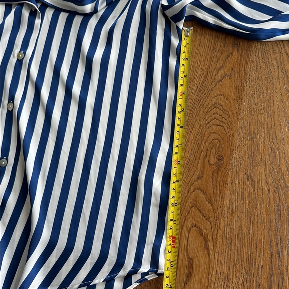 Zara Blue and White Striped Satin Effect Button Up Down Shirt Summer Casual - Picture 9 of 9